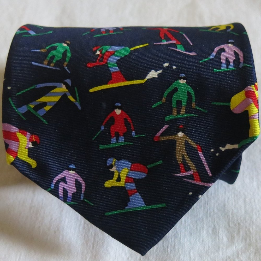 Alynn Neckwear Downhill Snowboarder Classic Vintage 100% Silk Novelty Neck Tie